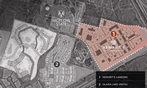 rendering and map of an area